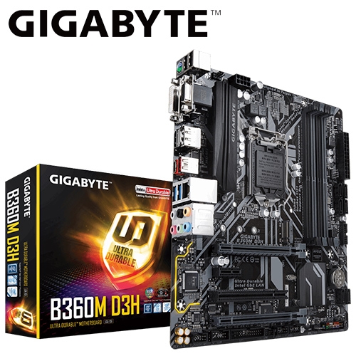 技嘉 B360M D3H M-ATX/DDR4*4/USB3.1/PCIE/1A1D1H1DP