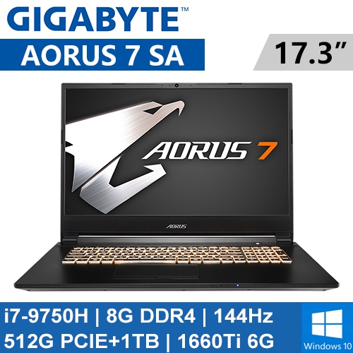 技嘉 AORUS 7 SA-7TW1031SH 17.3"(i7-9750H/8G DDR4/512G PCIE+1TB/GTX1660Ti 6G/WIN10/144Hz/2Y)