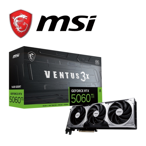 微星 RTX 5060 Ti 16G VENTUS 3X OC(2617MHz/1H3DP/30.6cm/三風扇)