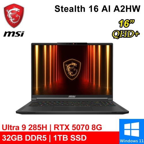 微星 Stealth 16 AI A2HWGG-018TW 16吋 灰(Intel Ultra 9 285H/32G DDR5/1TB PCIE/RTX5070 8G/W11)