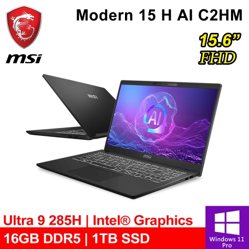 微星 Modern 15 H AI C2HMG-254TW 15.6吋 黑(Intel Ultra 9 285H/16G DDR5/1TB PCIE/W11P)