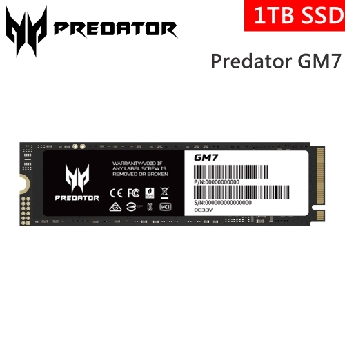 搭技嘉B850M板整機!!!宏碁 Acer Predator GM7 1TB/Gen4/讀7200/寫6300/TLC/(單面設計)【五年保】